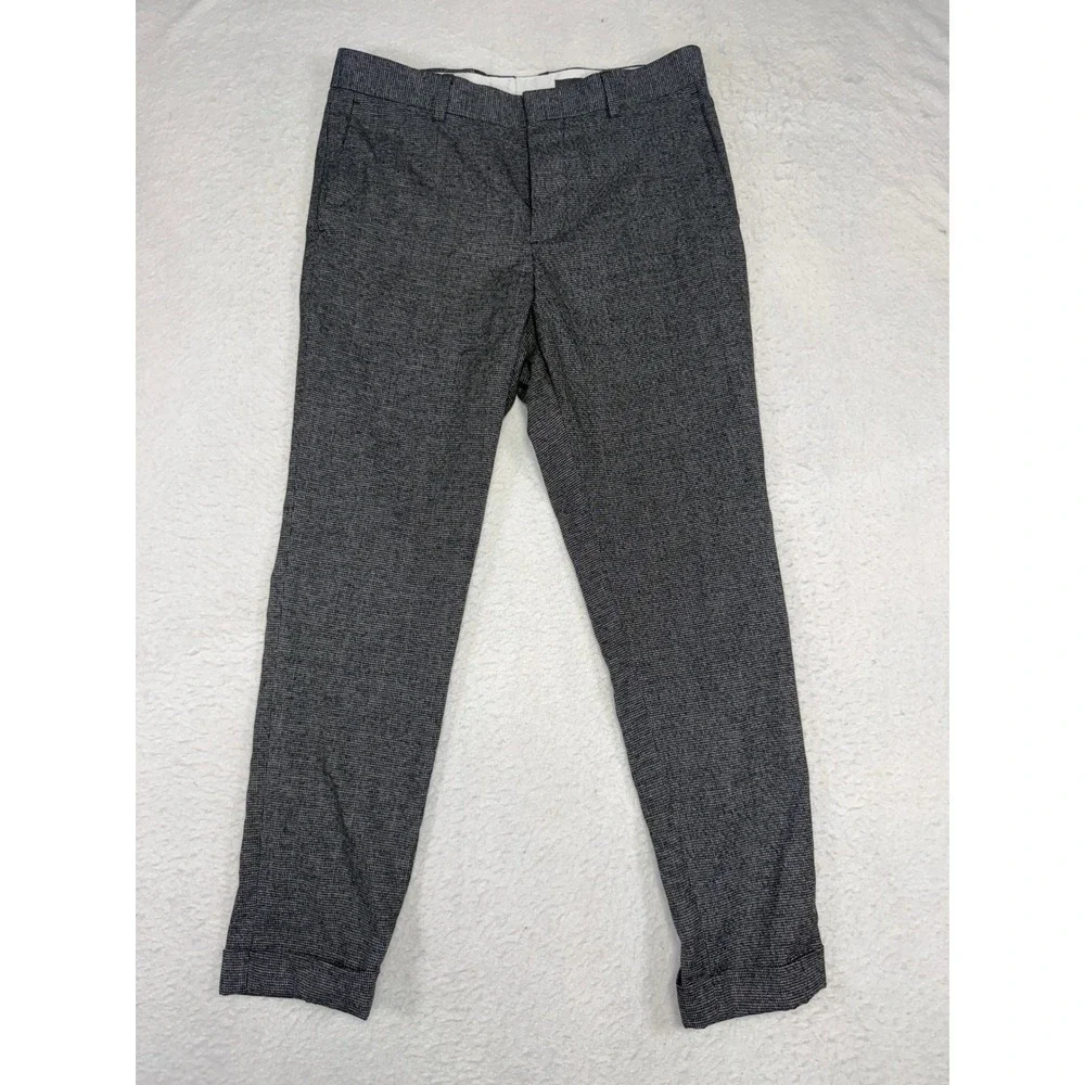 HM Mens Skinny Fit Dress Pants 32R Charcoal Grey Textured Cuffed Trousers